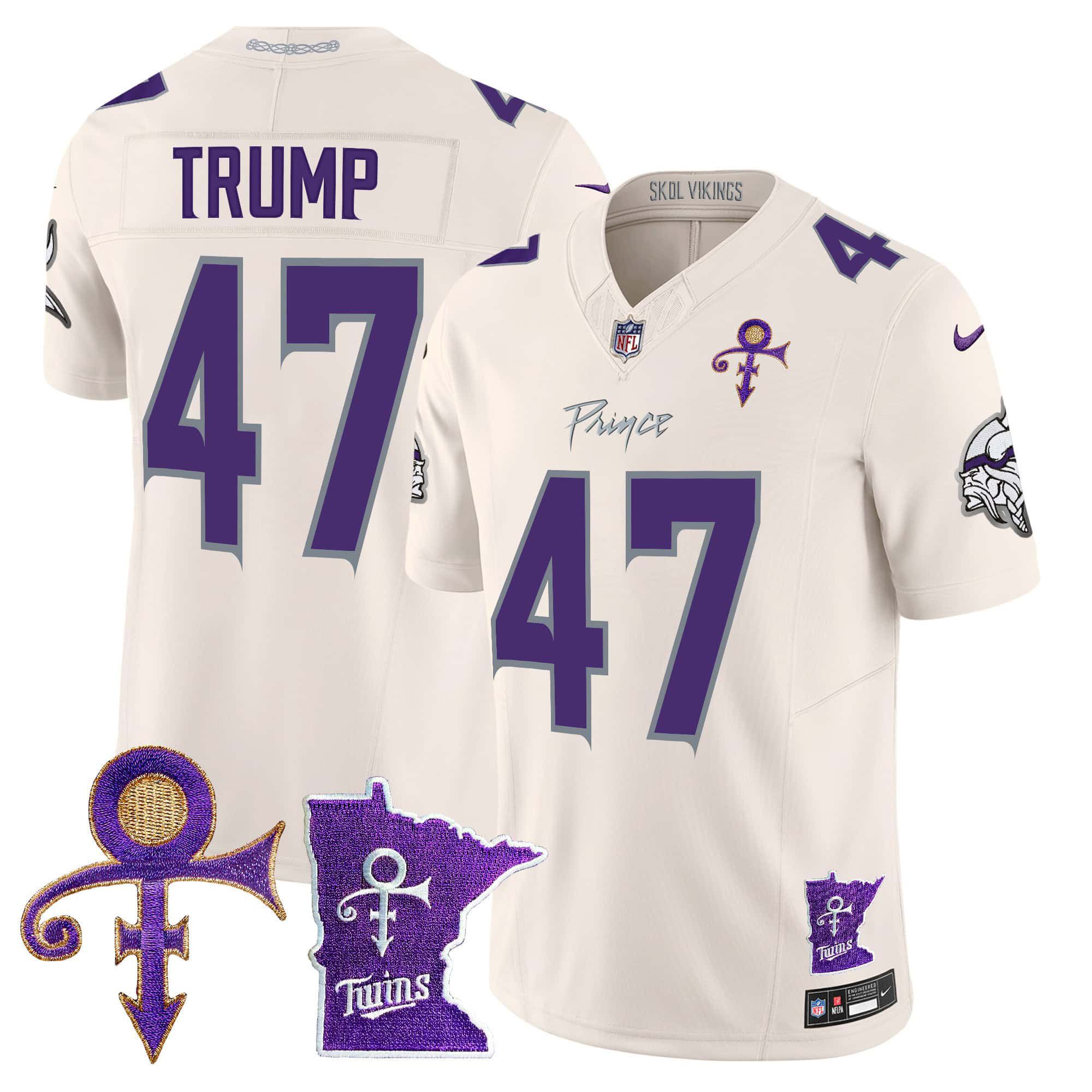 Men Minnesota Vikings #47 Trump Cream 2024 Nike Prince Vapor Limited NFL Jersey